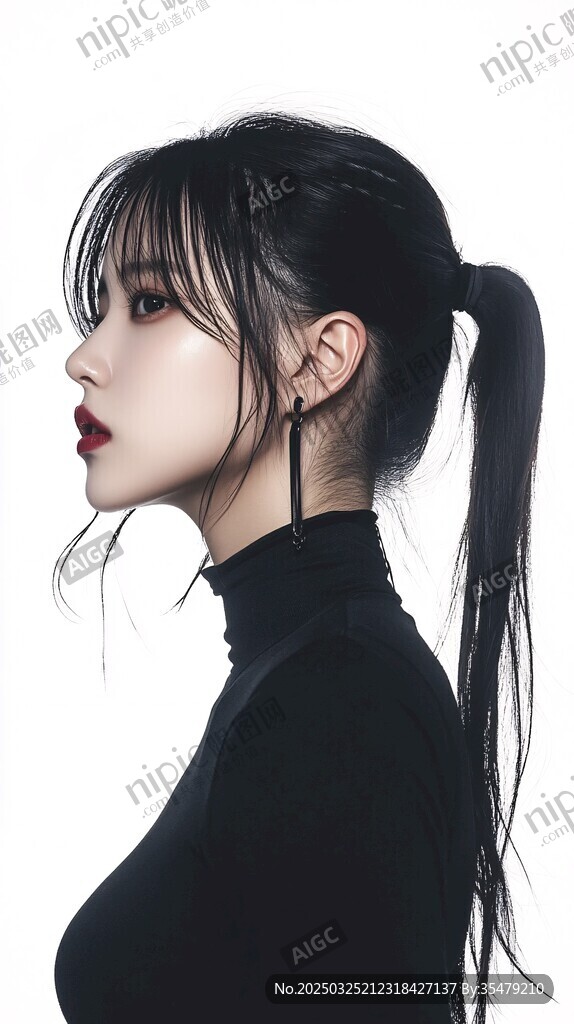 酷感马尾少女的时尚侧影