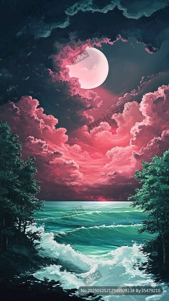梦幻月夜下的山海奇幻景