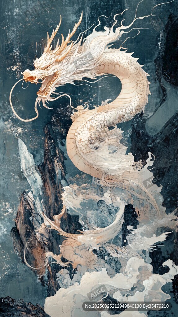 白龙腾云于山水之间
