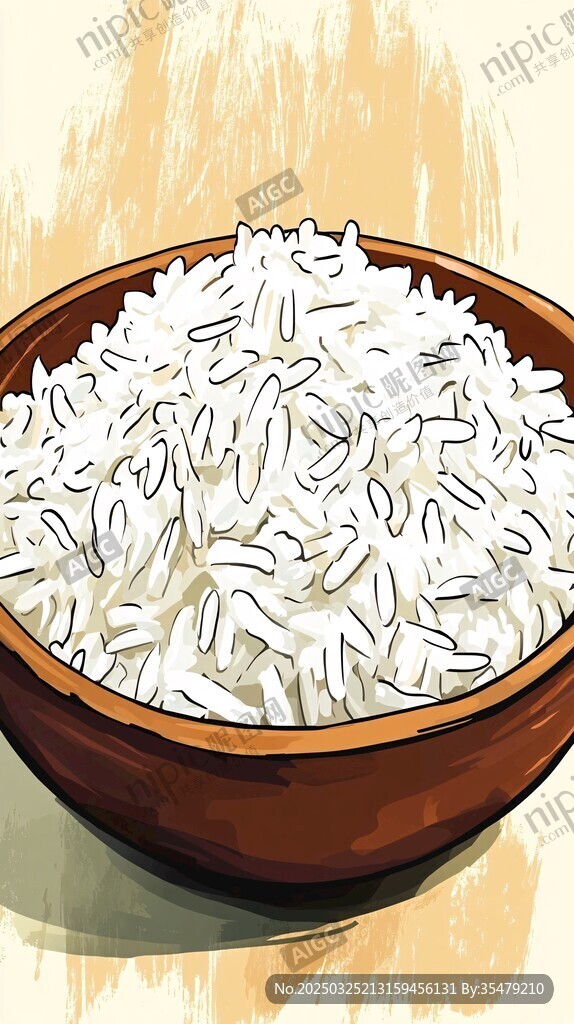 木碗中的白米饭