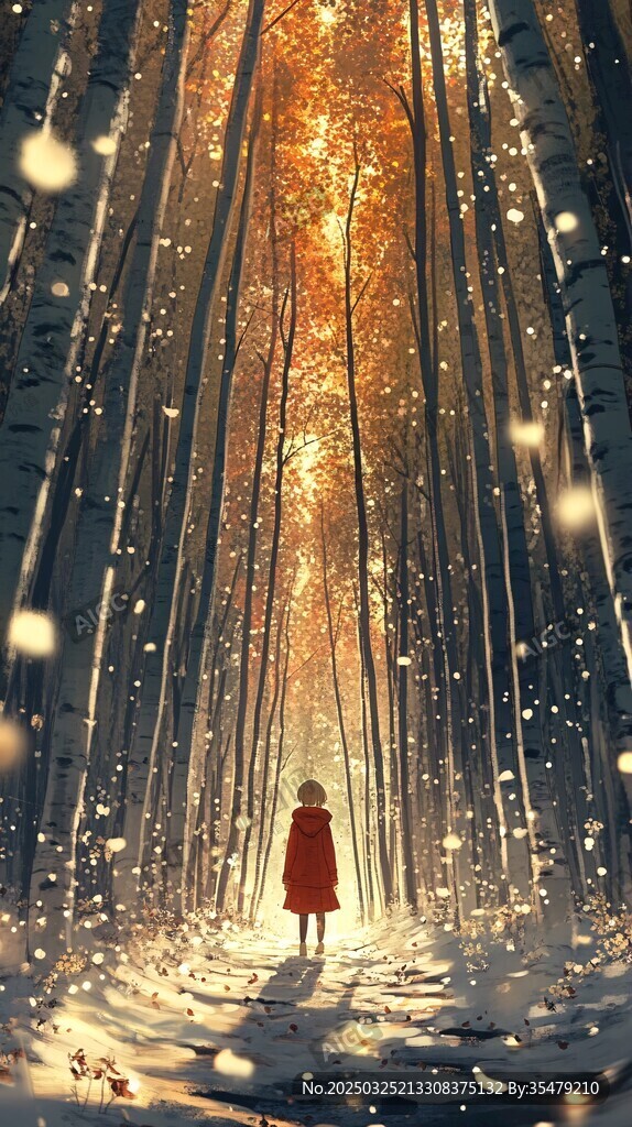 梦幻森林中的红衣女孩