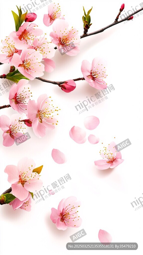 粉嫩桃花枝 花瓣飘落美