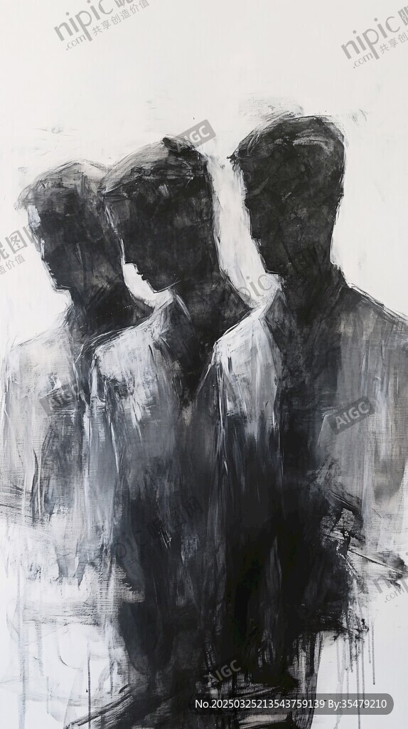 黑白人物群像抽象艺术画