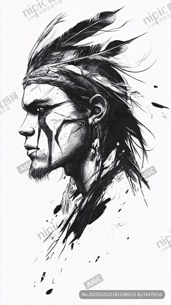 印第安风格男子肖像插画
