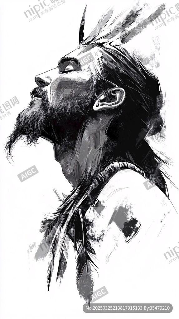 印第安男子头像艺术插画