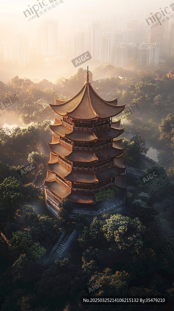 古亭映晨雾 尽显东方韵味