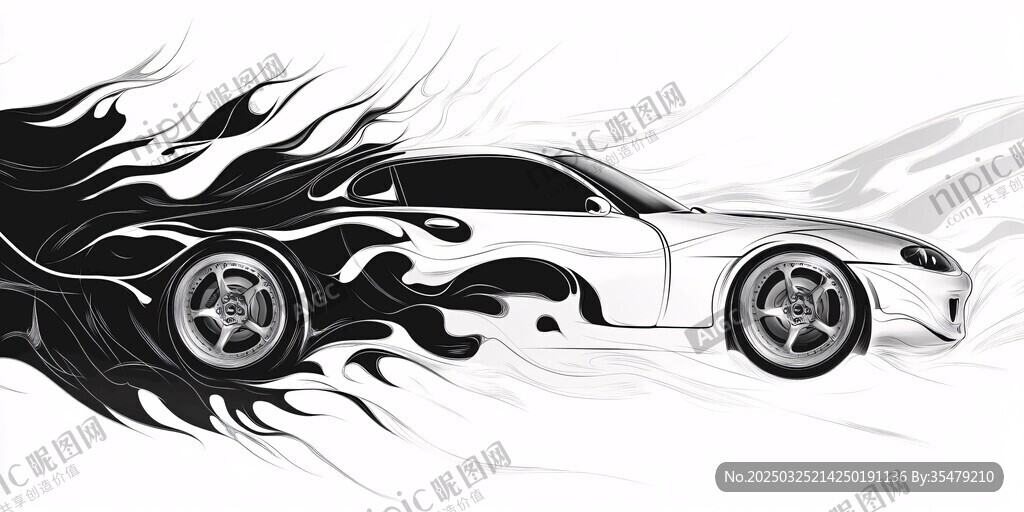 酷炫火焰跑车动感插画