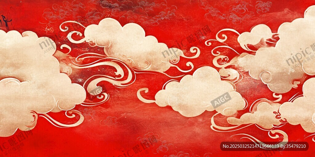 红色背景上的中式祥云图案