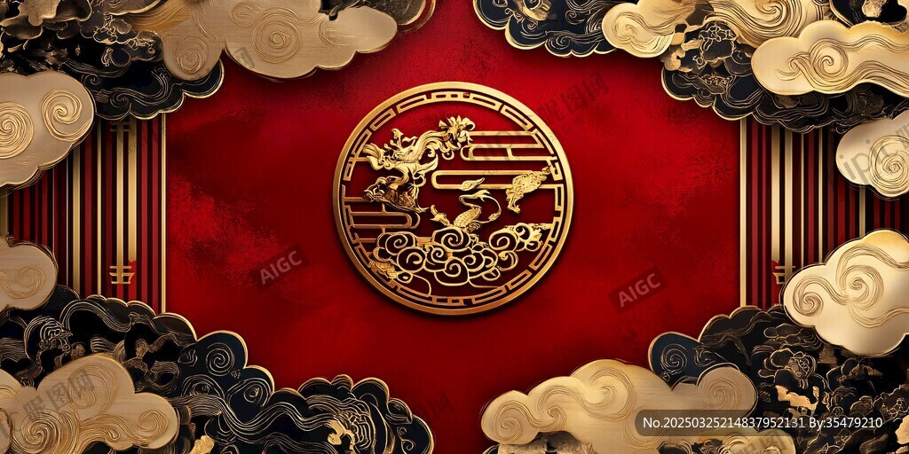 中式古典金红祥瑞背景图
