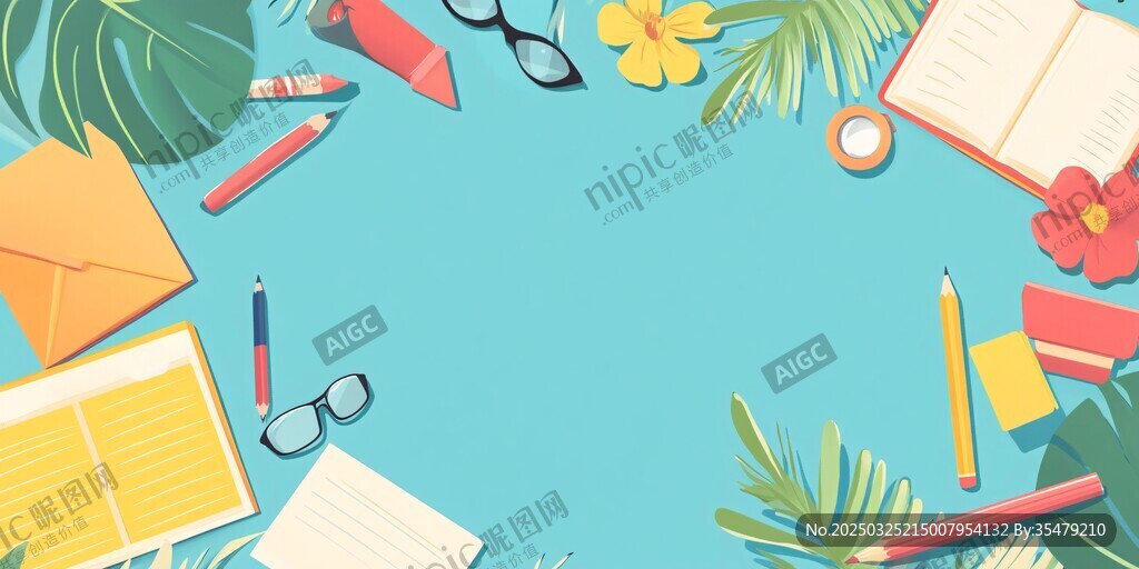 清新文具与绿植创意场景
