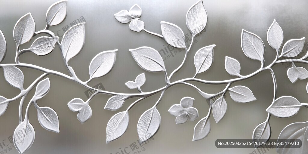 立体白色花卉枝叶装饰画