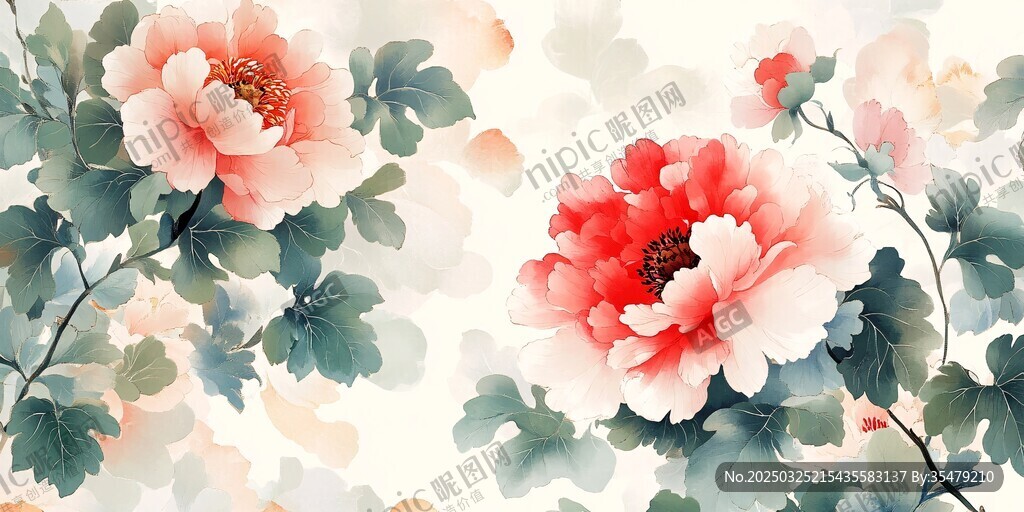 水墨牡丹花卉雅致画作