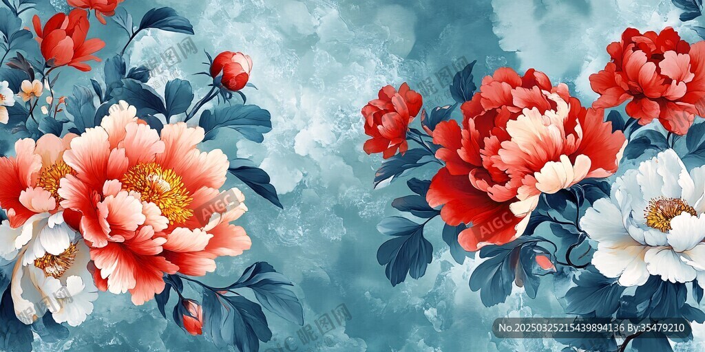 国色牡丹中式典雅花卉图