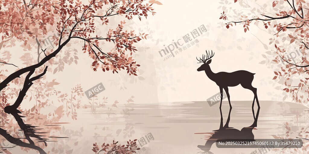 湖畔鹿影 诗意自然之景