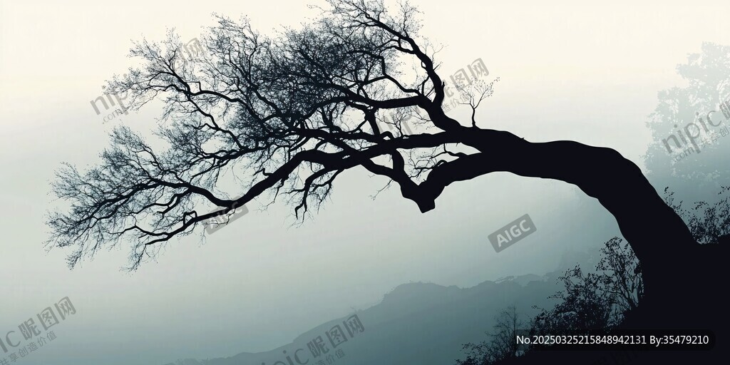 孤树傲立山水间