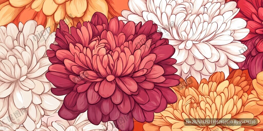 多彩菊花绽放绚丽花卉图案
