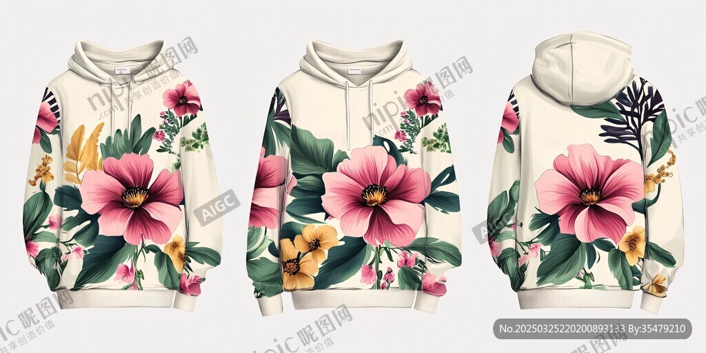 花卉印花连帽卫衣设计图