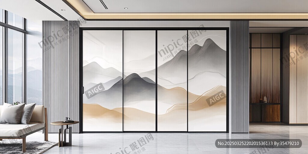 新中式山水屏风客厅景致