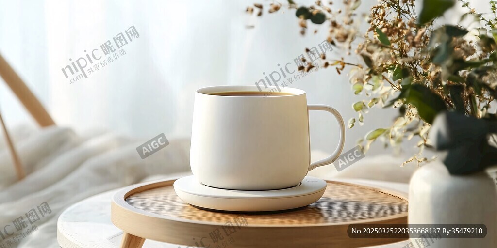 温馨室内的白色咖啡杯