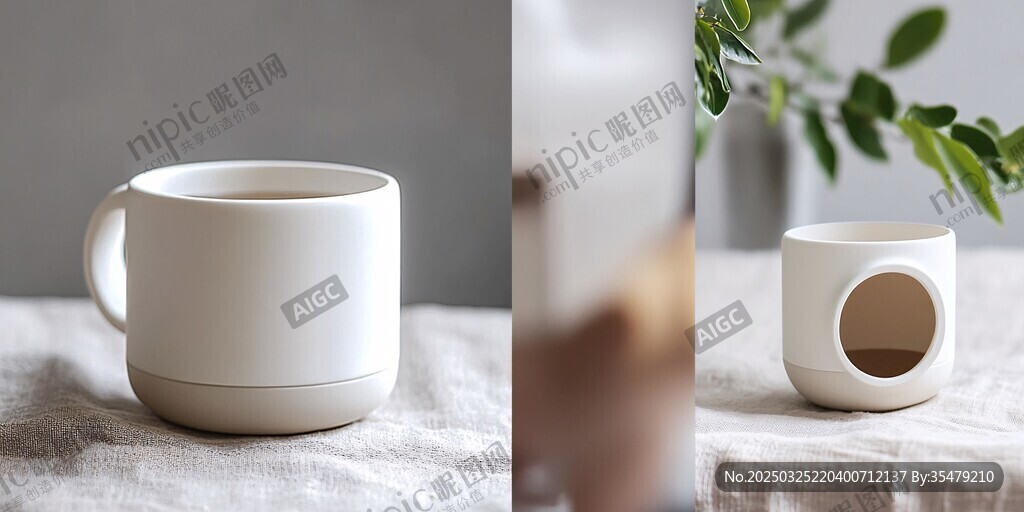 简约白色陶瓷杯展示