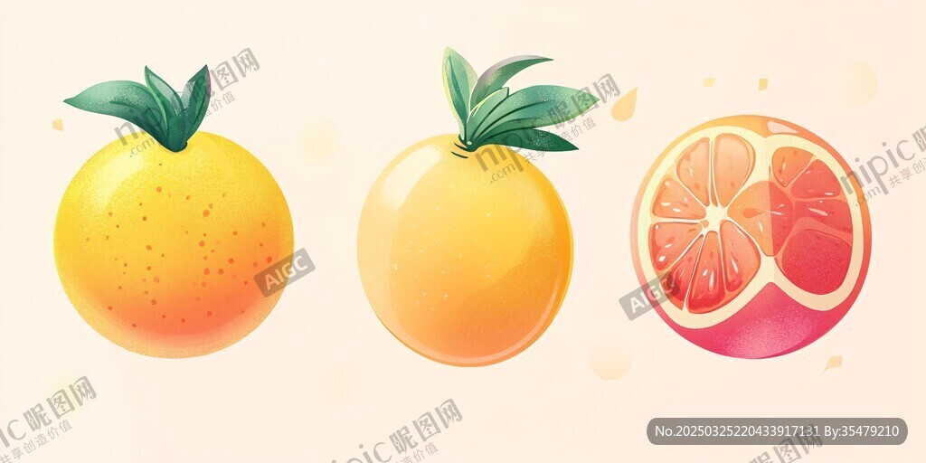 三个柑橘插画展示