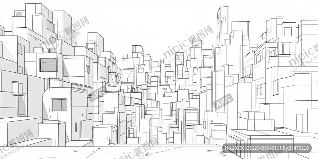 城市建筑线条勾勒图