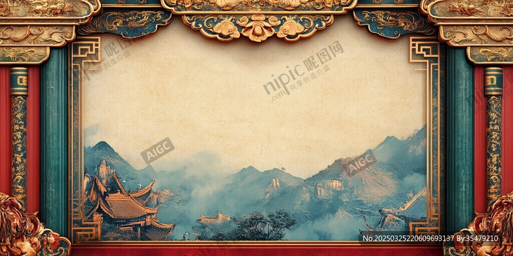 中式古典山水边框背景图