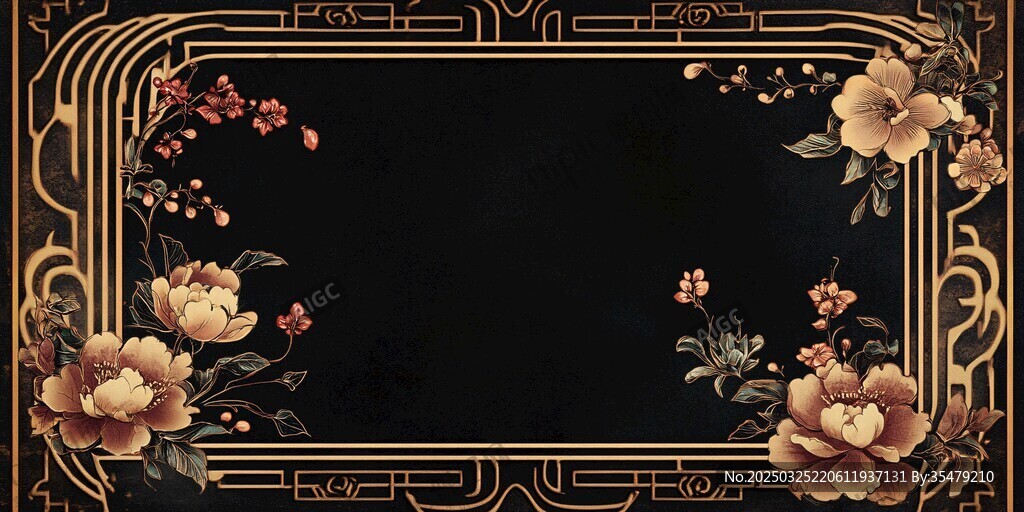 中式黑金花卉边框背景图
