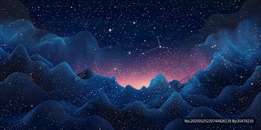 梦幻星空下的山峦美景