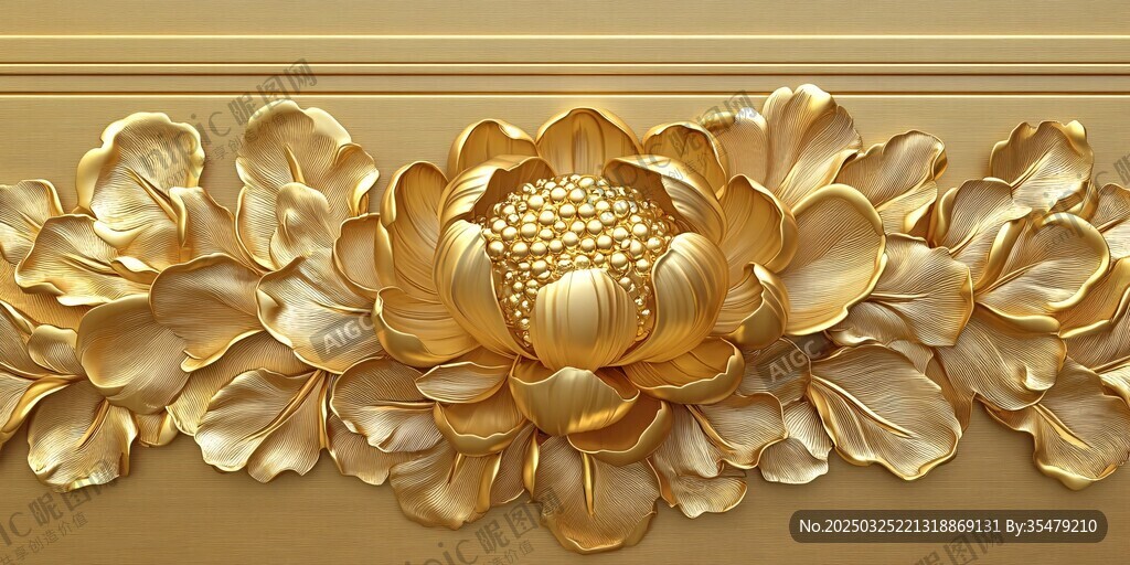 金色立体牡丹浮雕装饰