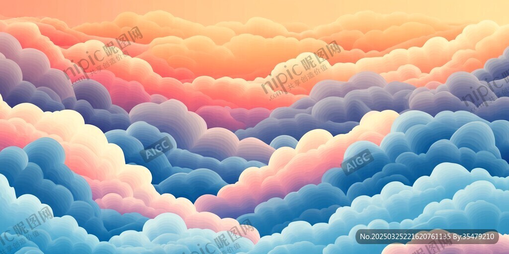 梦幻绚丽云海插画背景