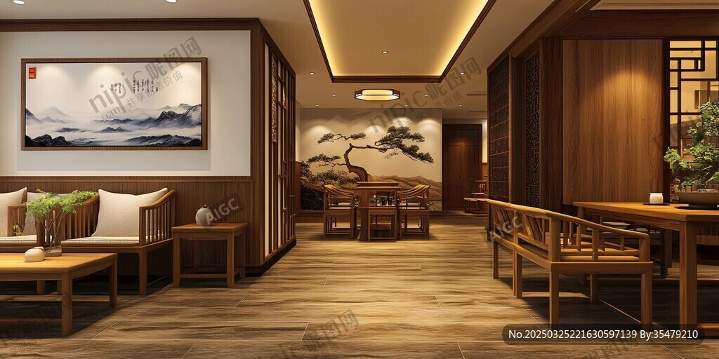 中式雅致茶室室内场景