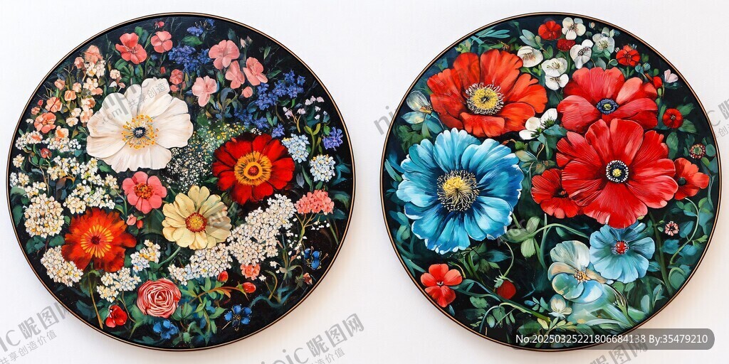 手绘花卉圆盘装饰艺术品
