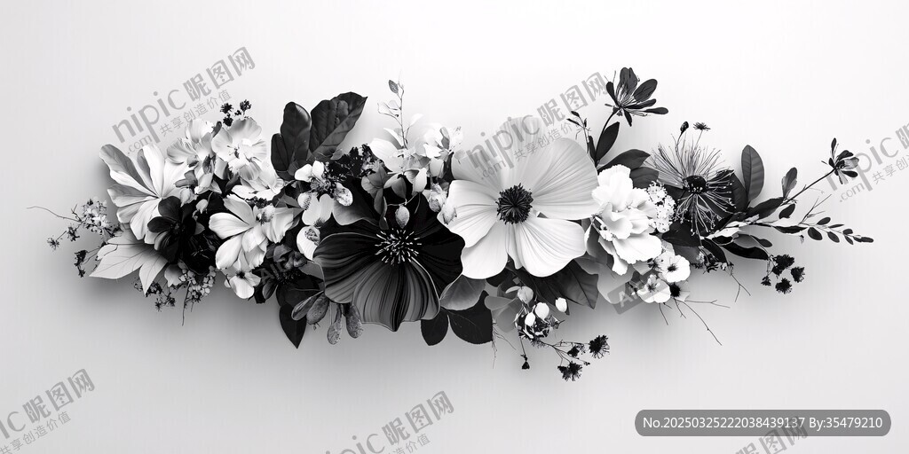 黑白花卉装饰图案