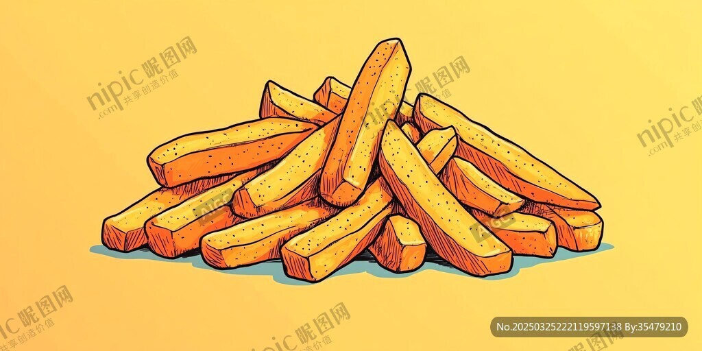 卡通风格美味薯条堆叠