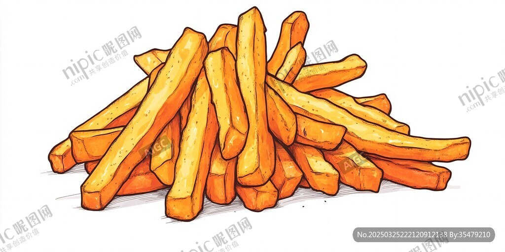 一堆美味薯条插画