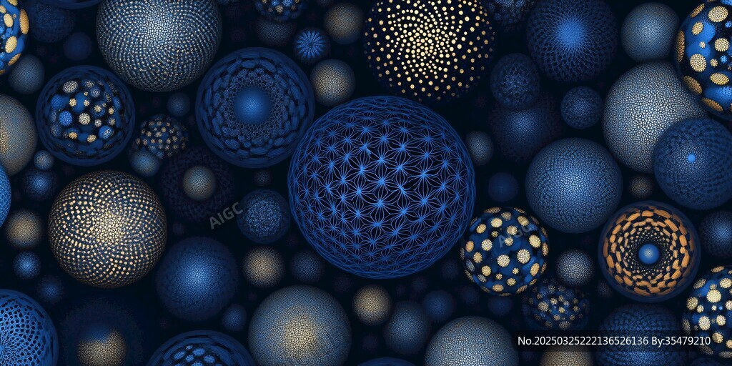 梦幻蓝调几何球体图案