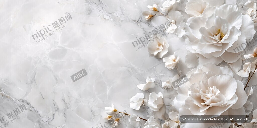 白色大理石上的唯美白花
