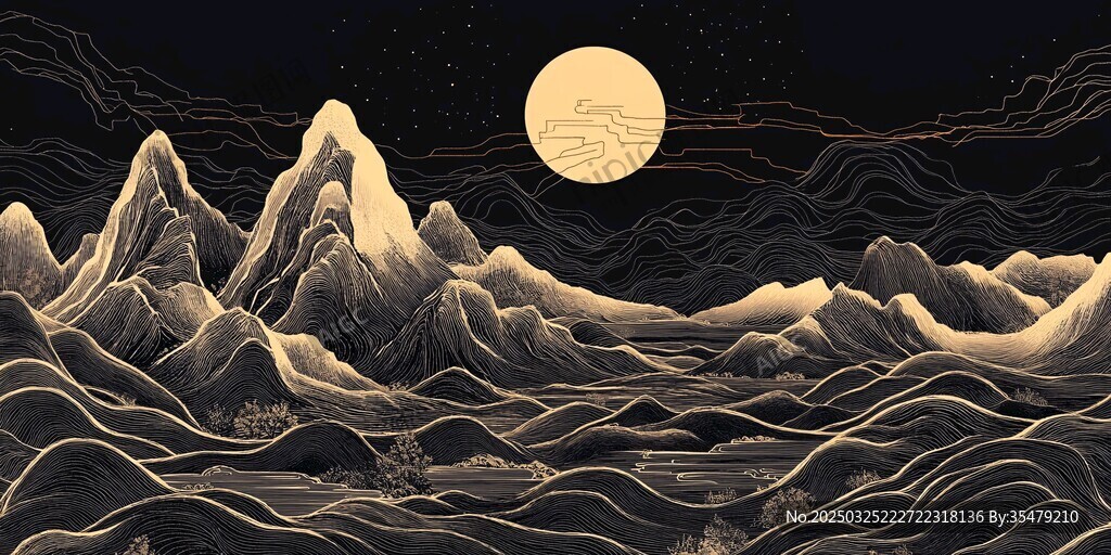 月夜山峦奇幻景象