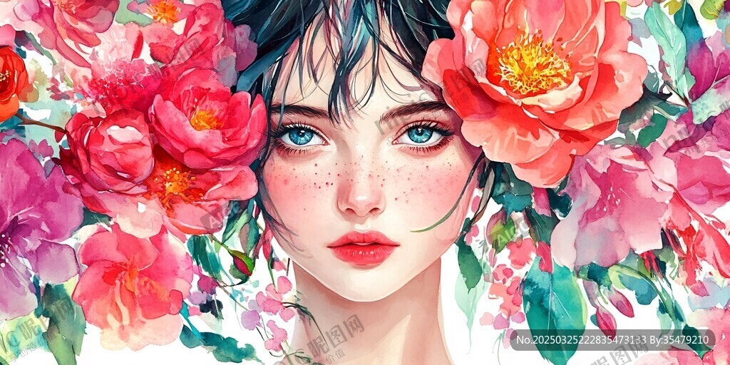 花簇环绕的梦幻少女