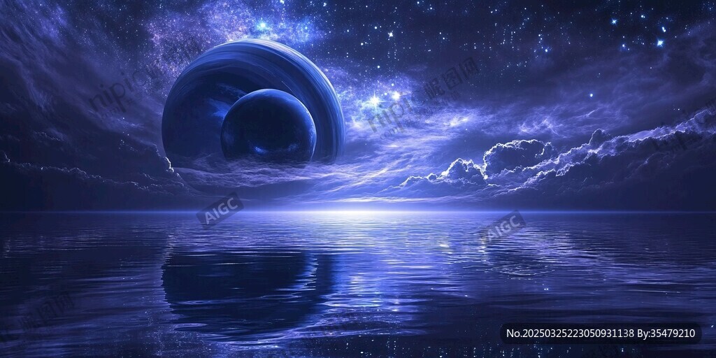 梦幻宇宙星球水面倒影