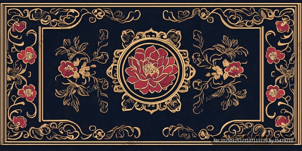 中式古典花卉图案地毯