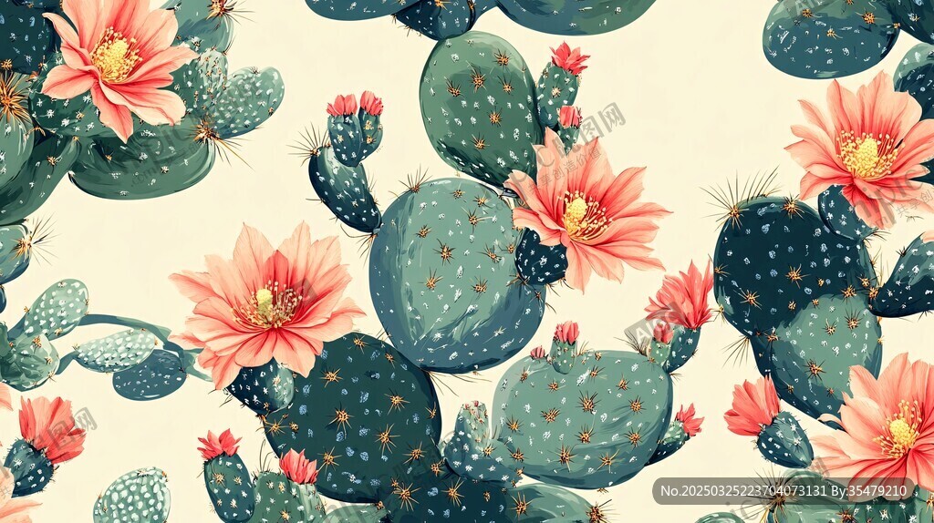仙人掌花卉图案无缝背景