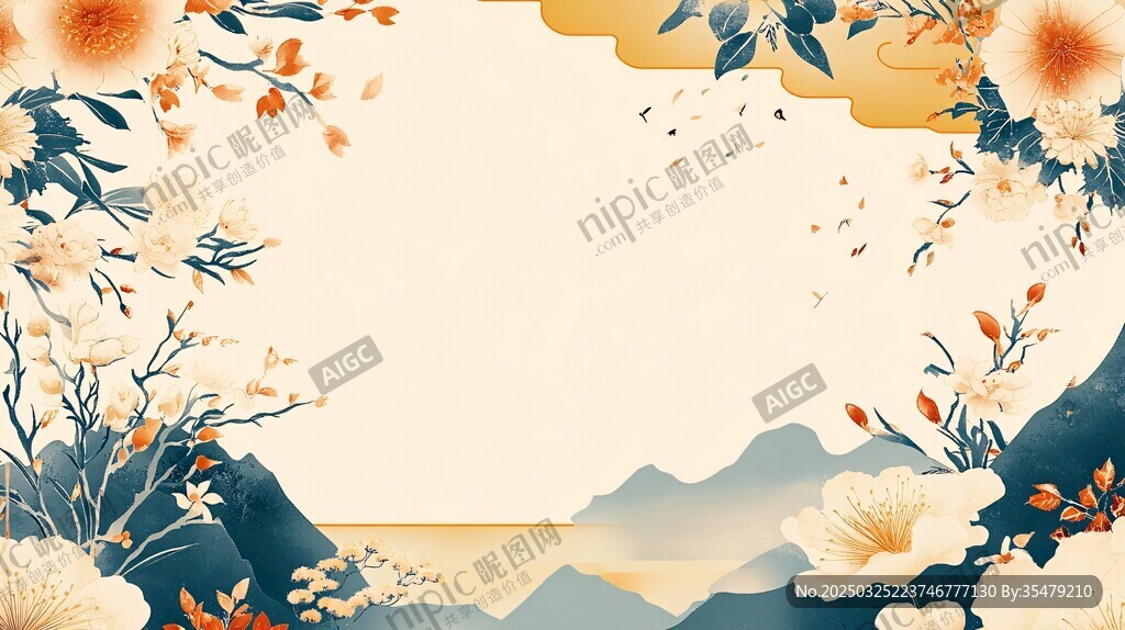 中式花鸟山水背景图