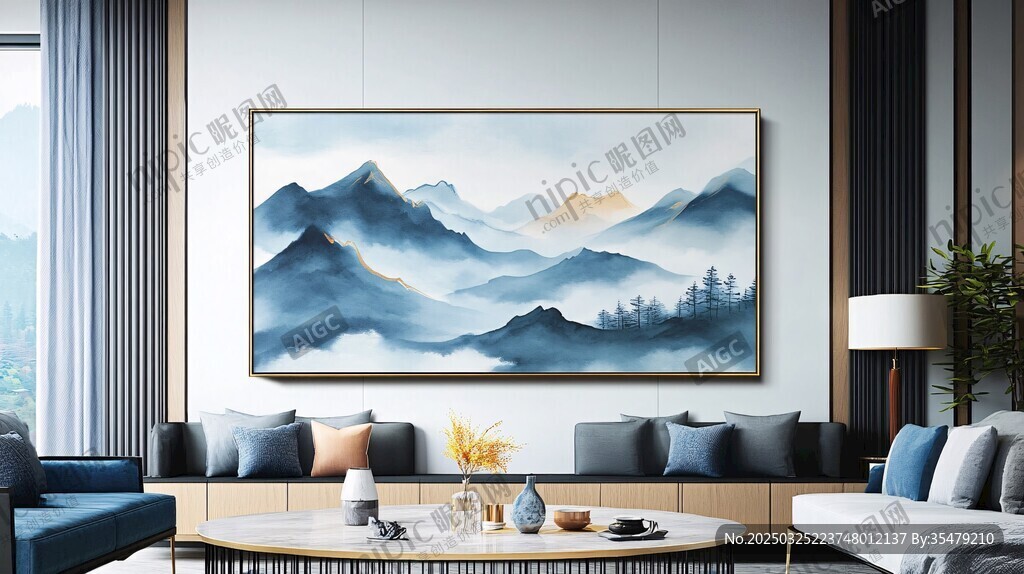 新中式客厅中的山水挂画