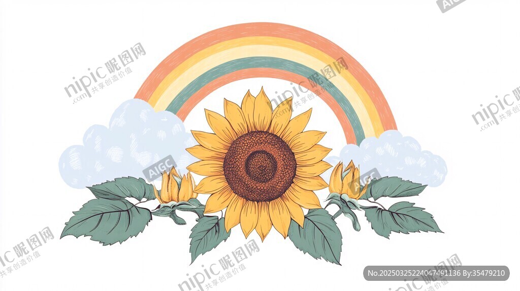 彩虹下的向日葵插画