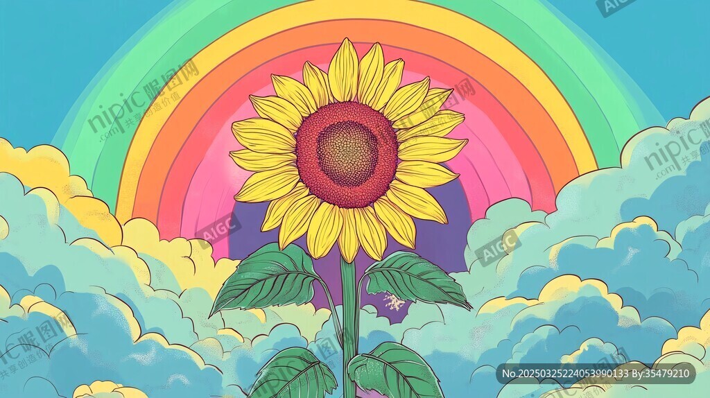 彩虹下的向日葵插画