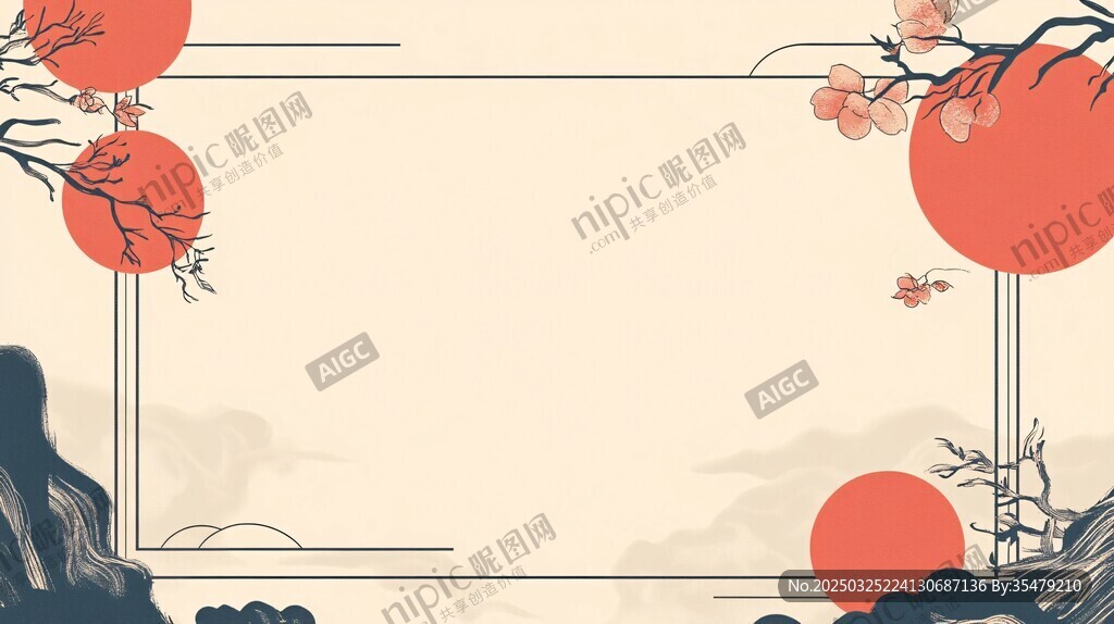中式山水花鸟简约背景图