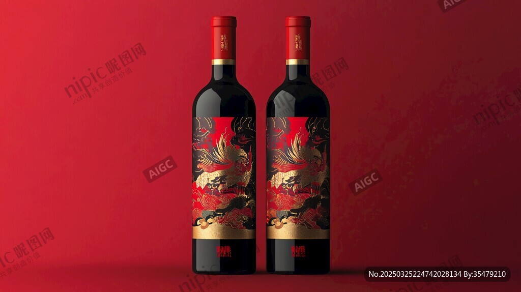 双瓶中式风格红酒展示