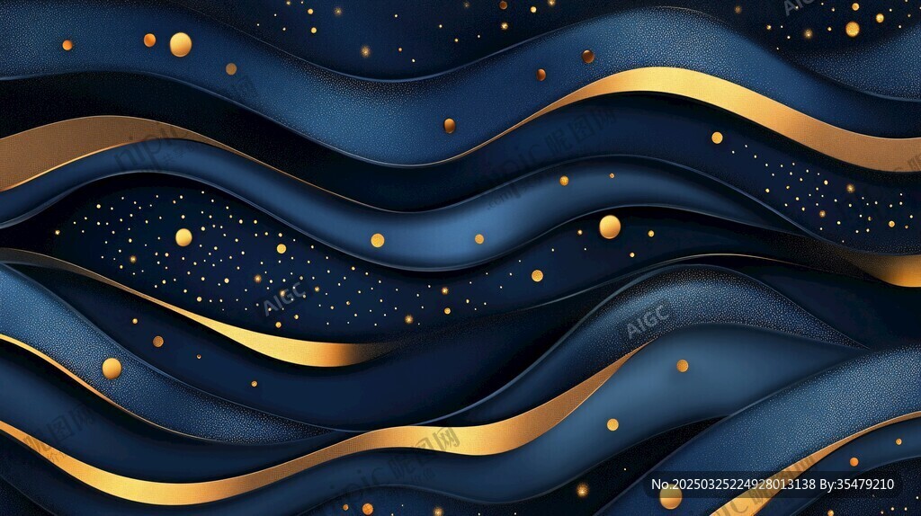 梦幻蓝金波浪星空背景
